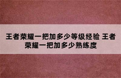 王者荣耀一把加多少等级经验 王者荣耀一把加多少熟练度